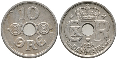 ДАНИЯ 10 ЭРЕ 1926 HCN; GJ, КРИСТИАН X (1912-1947) KM 822.1 медно-никель 100-718