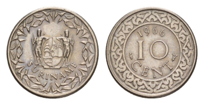 Суринам 10 центов 1966 KM 13 медно-никель 4649-962