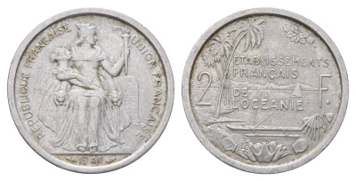 Французская Океания 2 франка 1949 год-тип KM 3 алюминий 413-2532