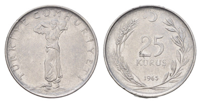 Турция 25 курушей 1965 KM 892.2 нержавеющая сталь 4675-716