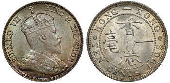 Гонконг 10 центов 1902 Эдуард VII (1901-1910) KM 13 серебро UNC 91-734