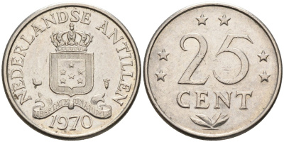 Нидерландские Антилы 25 центов 1970 Юлиана (1948-1980) KM 11 никель 4585-1014