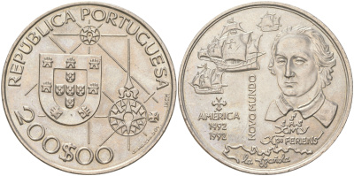 Португалия 200 эскудо 1992 Новый мир - Америка KM 660 медно-никель UNC 1088-9-62