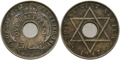 Британская Западная Африка 1/2 пенни 1947 H, Георг VI KM 18 медно-никель 25-1033