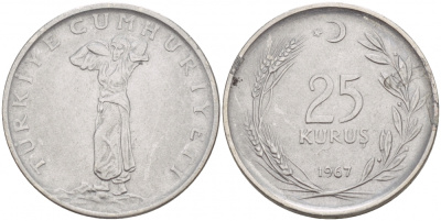 ТУРЦИЯ 25 КУРУШЕЙ 1967 KM 892.3 сталь 4548-242