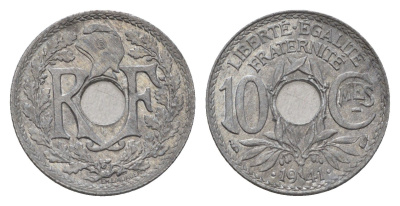 Франция 10 сантимов 1941 KM 895 цинк 4651-947