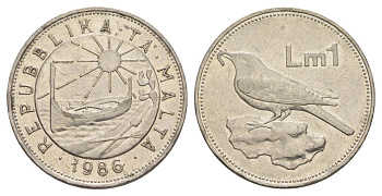Мальта 1 лира 1986 KM 82 никель 4162-143