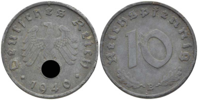 Германия 10 рейхспфеннигов 1940 B KM 101, J. 371 цинк 4401-847