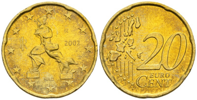 Италия 20 евроцентов 2002 KM 214 нордик UNC 4148-626