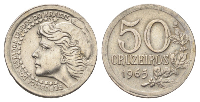 Бразилия 50 крузейро 1965 KM 574 никель 4668-1069