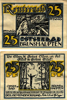 БРУНСШАПТЕН 25 ПФЕННИГОВ 1922 НОТГЕЛЬД, 1922 - 31 МАЯ 1922, ЗЕМЛЯ МЕКЛЕНБУРГ ПЕРЕДНЯЯ ПОМЕРАНИЯ Grabowski 195.1 бумага 6318-41-2-3