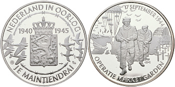 Нидерланды медаль ND Голландия в войне 1940-1945, операция "Маркет Гарден" 17 сентября 1944 года, 31,3 гр, 45,0 мм  серебро  PROOF  11-324-35