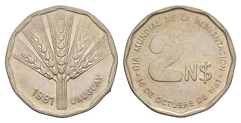 Уругвай 2 песо 1981 ФАО - Международный день еды KM 77 медь цинк никель aUNC 4629-1035