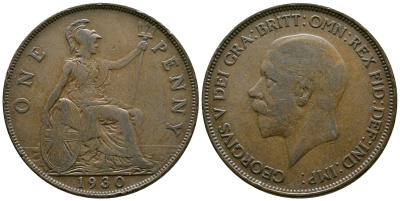 Великобритания 1 пенни 1930 Георг V (1910-1936) КМ 838, Spink 4055 бронза 73-823