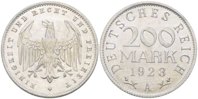ГЕРМАНИЯ 200 МАРОК 1923 A KM 35, J. 304, Weege 22 алюминий 210-453