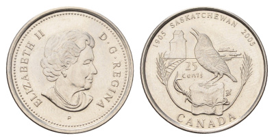 Канада 25 центов 2005 100 лет провинции Саскачеван KM 532 сталь плакированная никелем UNC 4678-1151