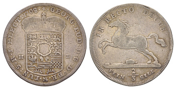 Брауншвейг-Каленберг-Ганновер 2/3 талера 1708 HB, Георг I (1698-1727), из коллекции Ричарда Б. Смита Davenport 419, KM 48 Welter 2154 серебро 00-821-17