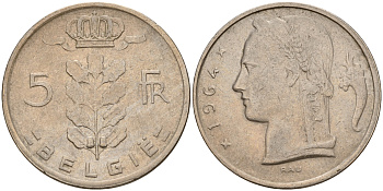 Бельгия 5 франков 1964 Belgie KM 135.1 медно-никель    4187-256