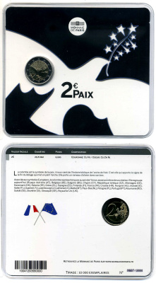 Франция 2 евро 2014 70 лет окончания второй мировой войны, буклет, пластик, запайка KM 2256 биметалл BUNC 966-4-1