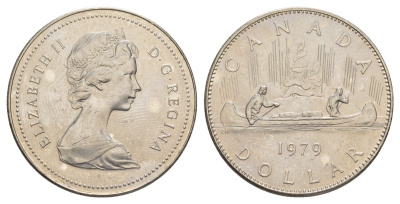Канада 1 доллар 1979 Елизавета II (1952-2022), каноэ KM 120 никель UNC 4185-745