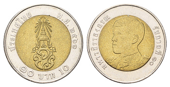 Таиланд 10 бат 2018 BE 2561, Рама X (2016-) Y 577 биметалл UNC 3459-1051