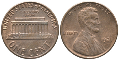 США 1 ЦЕНТ 1981 ЛИНКОЛЬН KM 201 медь цинк 100-1053