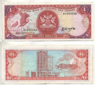 ТРИНИДАД И ТОБАГО 1 ДОЛЛАР 1985 ПОДПИСЬ 4 Pick 36а бумага 7221-11-2