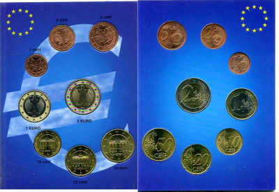 ФРГ евронабор из 8 монет 2002 J  биметалл  UNC  1-6-2-38