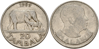 Малави 20 тамбал 1989 KM 11a сталь плакированная никелем 4140-613