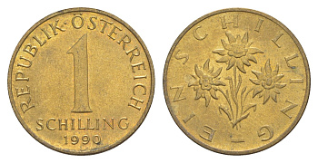 Австрия 1 шиллинг 1990 KM 2886 алюминиевая бронза UNC 4561-1255