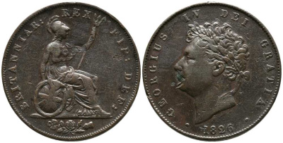Великобритания 1/2 пенни 1826 Георг IV (1820-1830) KM 692, Spink 3824 медь 1518-244