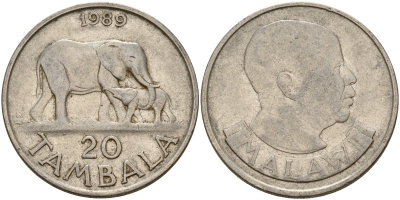 Малави 20 тамбал 1989 KM 11a сталь плакированная никелем 4140-613