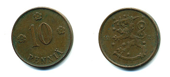 Финляндия 10 пенни 1923 республика (1918-1962) KM 24 медь 46-759
