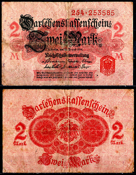 Германия 2 Марки 1914 Pick 54 бумага 6266-46-3-1