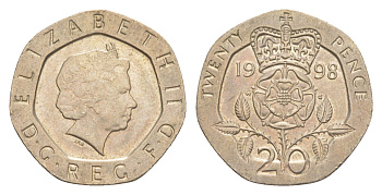Великобритания 20 пенсов 1998 Елизавета II (1952-2022) KM 990, Spink 4630 (G3) медно-никель 4639-916