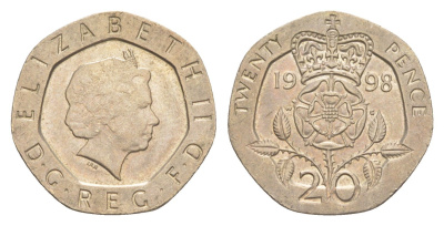 Великобритания 20 пенсов 1998 Елизавета II (1952-2022) KM 990, Spink 4630 (G3) медно-никель 4639-916
