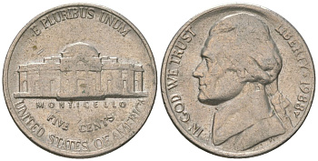 США 5 центов 1988 P, Томас Джефферсон KM A192 медно-никель 4561-142