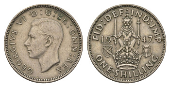 Великобритания 1 шиллинг 1947 Георг VI (1936-1952), Шотландский герб KM 864, Spink 4104 медно-никель 4628-825