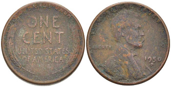 США 1 ЦЕНТ 1950 D, ЛИНКОЛЬН KM А132 медь цинк 218-542