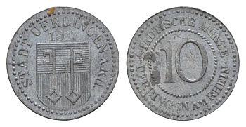 Юрдинген 10 пфеннигов 1917 Funck 554.2A, Men05 25409.3, Men18 31820.3 цинк 4659-258