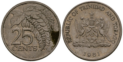 Тринидад и Тобаго 25 центов 1981 цветок дикая пуансеттия KM 32 медно-никель 4176-212