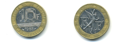 Франция 10 франков 1990 тип Гений Бастилии KM 964.1, Le Frank 375.5 биметалл 80-653