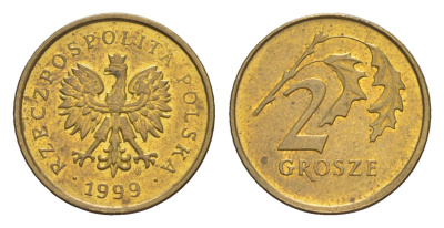 Польша 2 гроша 1999 Y 277 марганец латунь UNC 4625-162