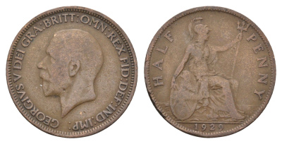 Великобритания 1/2 пенни 1929 Георг V (1910-1936) KM 837, Spink 4058 бронза 4662-1034