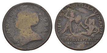 Англия жетон в честь восшествие Анна Стюарт на престол Англии, Шотландии и Ирландии 1702 гравер Дж. Крокер, диаметр 24 мм, вес 4,4 гр медь 1526-714