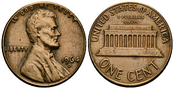 США 1 цент 1964 D KM 201 медь цинк 4136-958