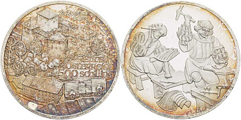 Австрия 500 шиллингов 2001 замок Шаттенбург, кузнецы KM 3080 серебро PROOF 1076-5-21