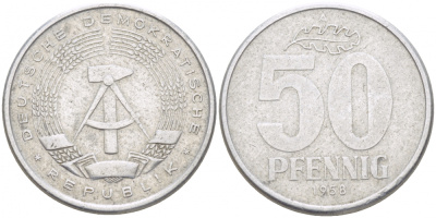 ГДР 50 ПФЕННИГОВ 1958 А KM алюминий 110-321