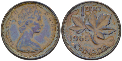 Канада 1 цент 1965 Елизавета II (1952-2022), кленовый лист KM 59.1 бронза 66-346
