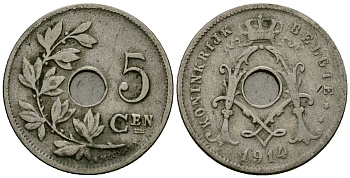 Бельгия 5 сантимов 1914 Belgie KM 67 медно-никель 4173-211
